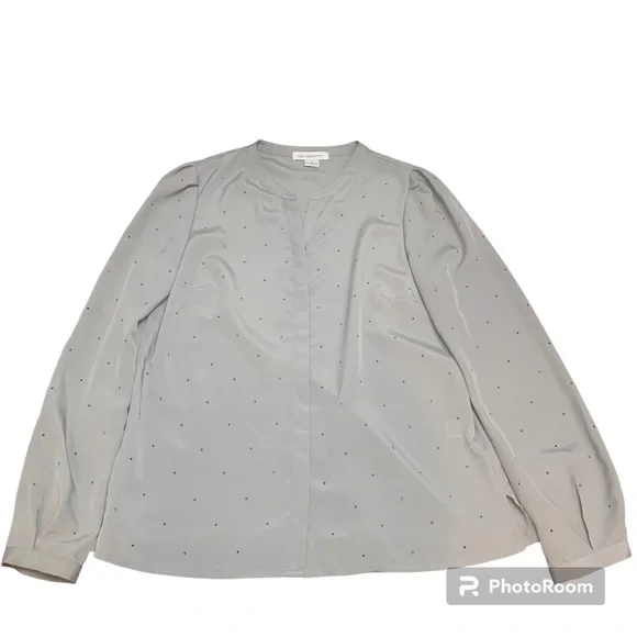 Liz Claiborne Silver Long Sleeve Dressy Rhinestone Button Up Blouse Ladies Sz S - Picture 1 of 10